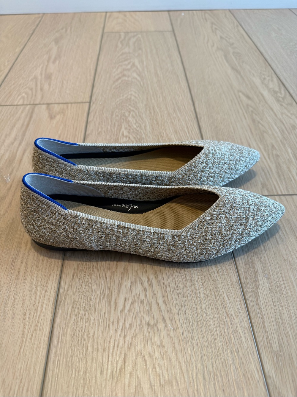 Rothy's Pointed Tweed Flats with Blue Heel Trim - Picture 4 of 6
